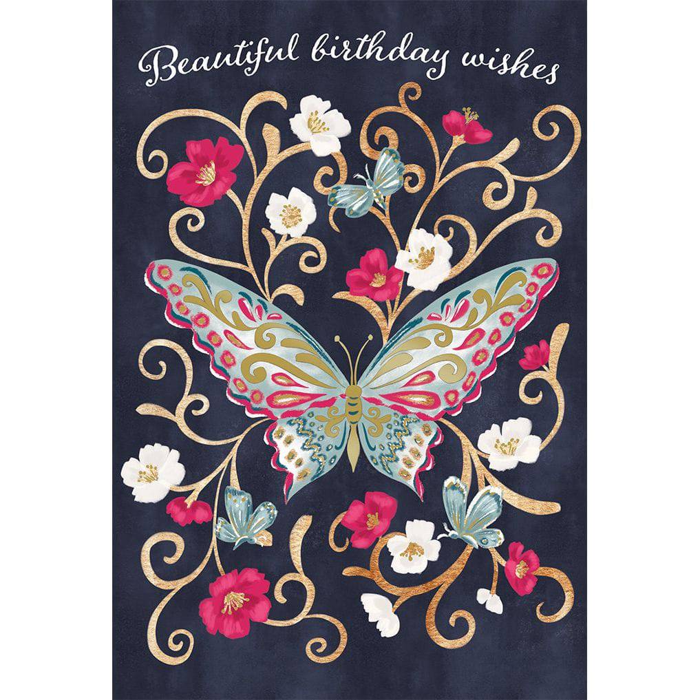 Ornate butterfly birthday card from Pictura, featuring colorful butterfly design on a decorative greeting card for special occasions.